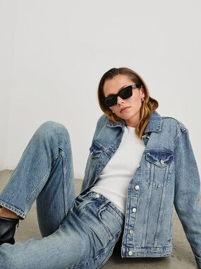 RARE NWT Rails Los Angeles Grove Boyfriend Trucker Jacket Embossed SZ LARGE